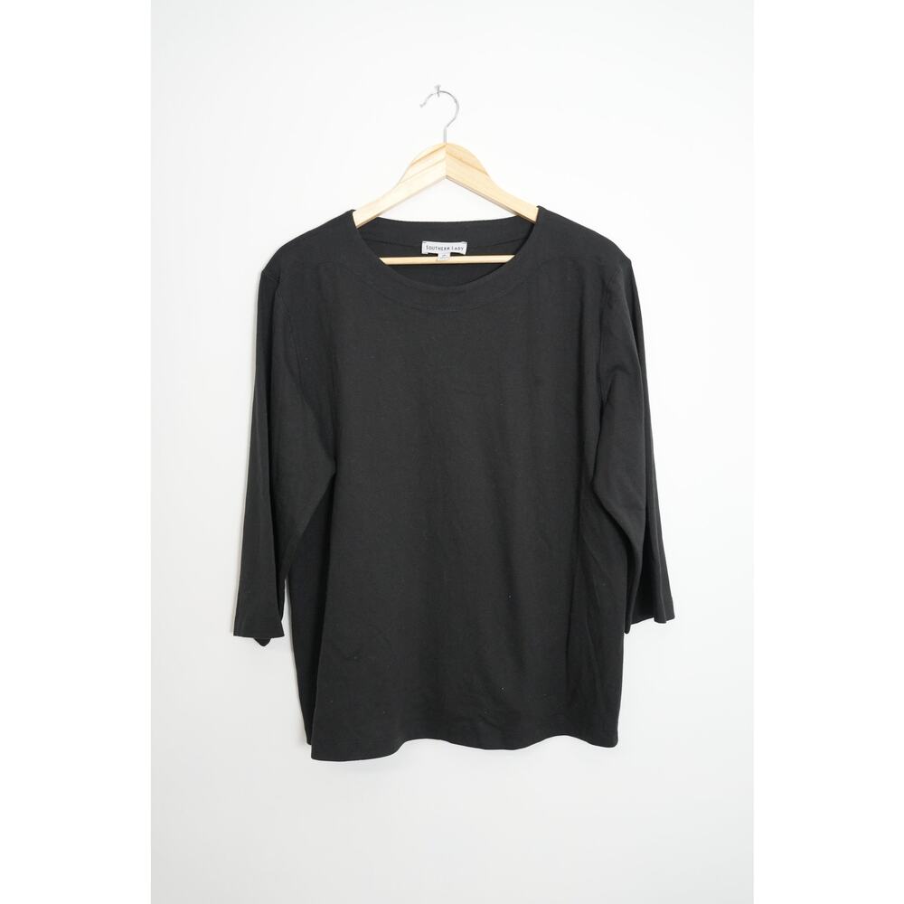 Southern Lady 3/4 Sleeve Top Womens 1X Black Crew Neck‎ Solid Knit Blouse